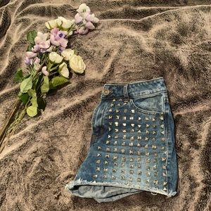 Ripped Denim Jean Studded Booty Shorts
